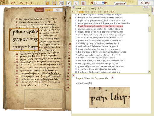 A manuscript opening as shown in Bernard Muir's digital facsimile of Oxford, Bodleian Library MS. Junius 11