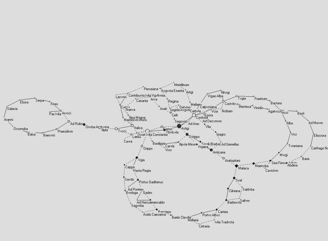Node network of towns in all sources