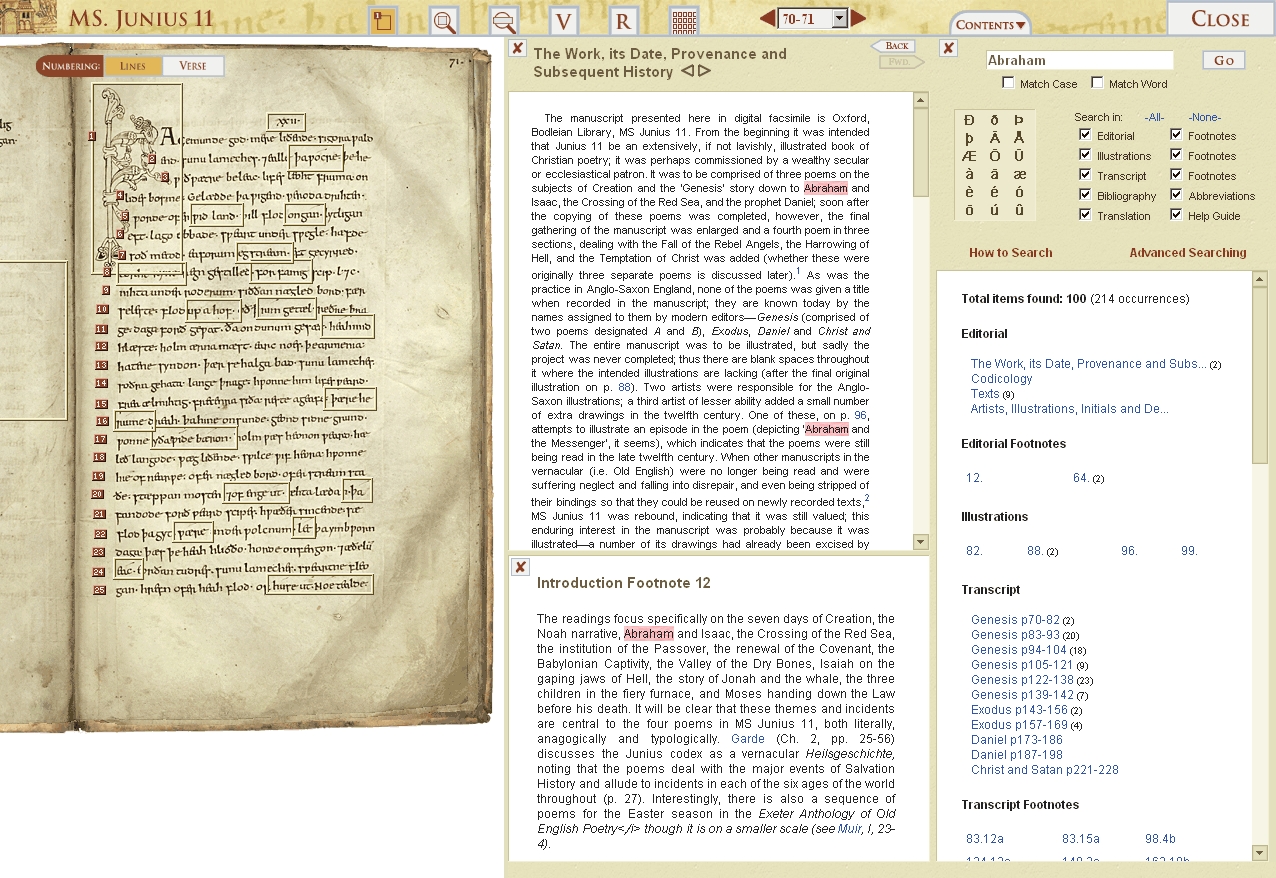 Text (philological introduction) and search frames for the Electronic Junius
