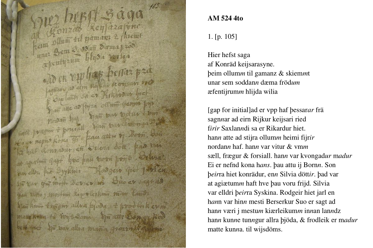 Sample manuscript facsimile and transcription: AM 524 4to.