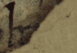 Magnification shows the crossbar of the letter t.
