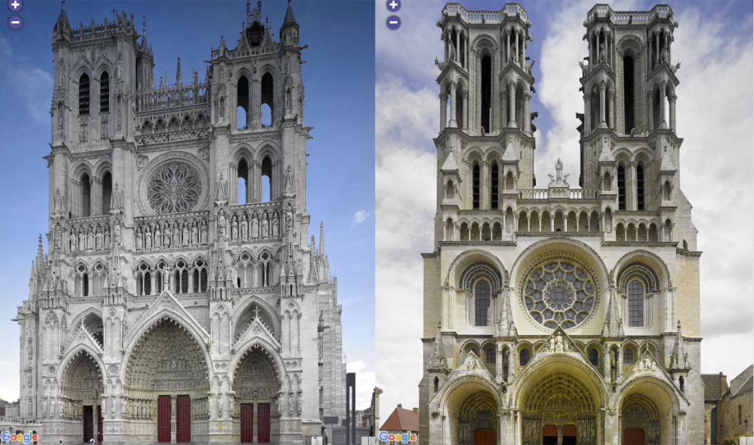 Full screen mode, comparing Amiens and Laon cathedrals.